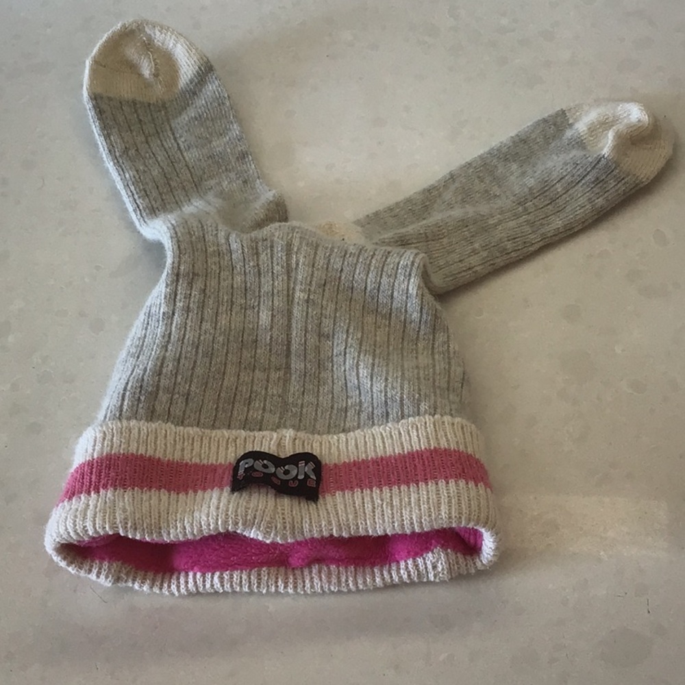 POOK TOQUE- Gray and Pink Kids Bunny Hat- great Easter Gift